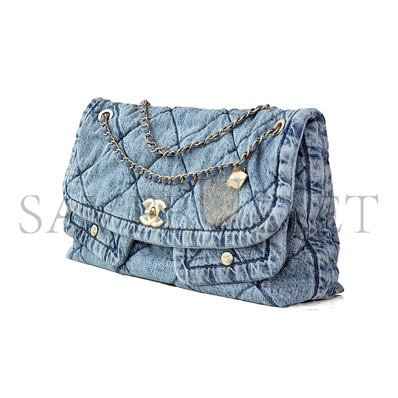 CHANEL BLUE WASHED DENIM MAXI FLAP BAG AS5727 (45*26.5*9.5cm)